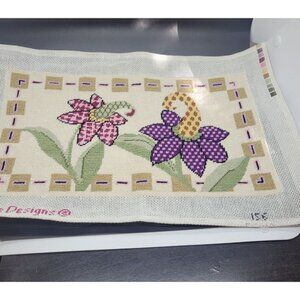 Hand painted and completed Floral Needlepoint Canvas By Just Once Designs